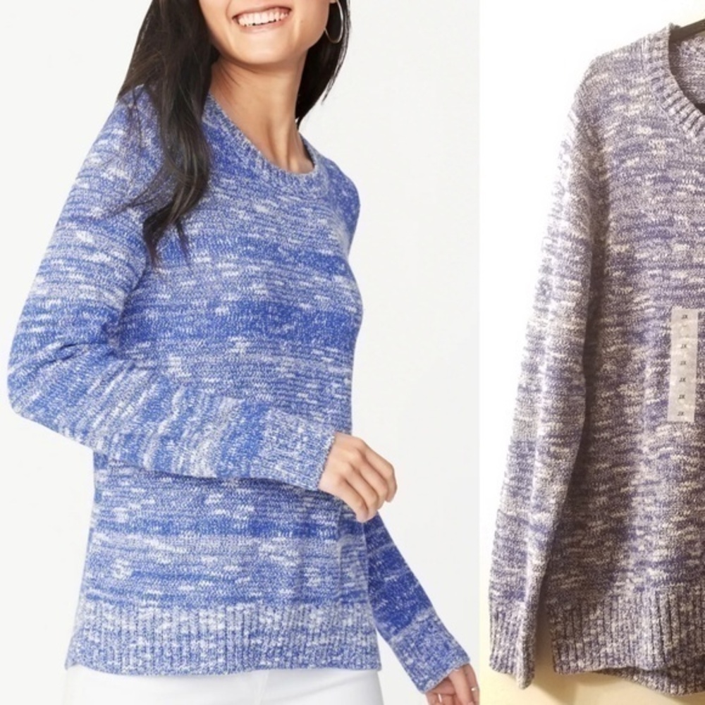 Old Navy‎ NWT Women's Blue Marled Knit Long Sleeve Crew Neck Sweater